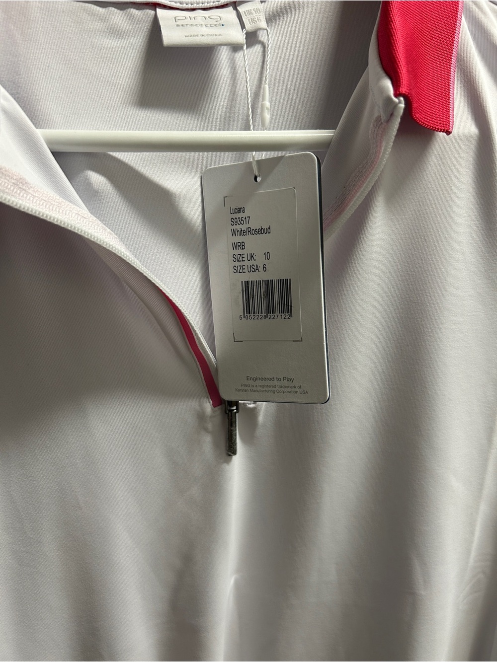 Ping White and Rosebud Pink Performance Quarter-Zip Pullover -NWT